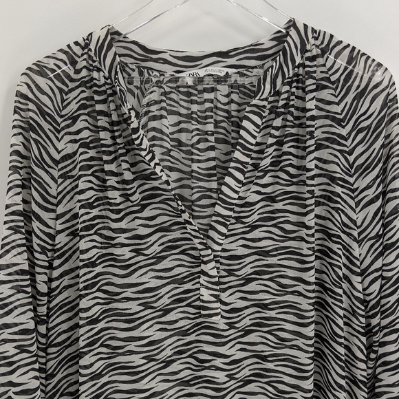 Zara Sheer Zebra Print Long Oversize Blouse Top - Picture 3 of 10